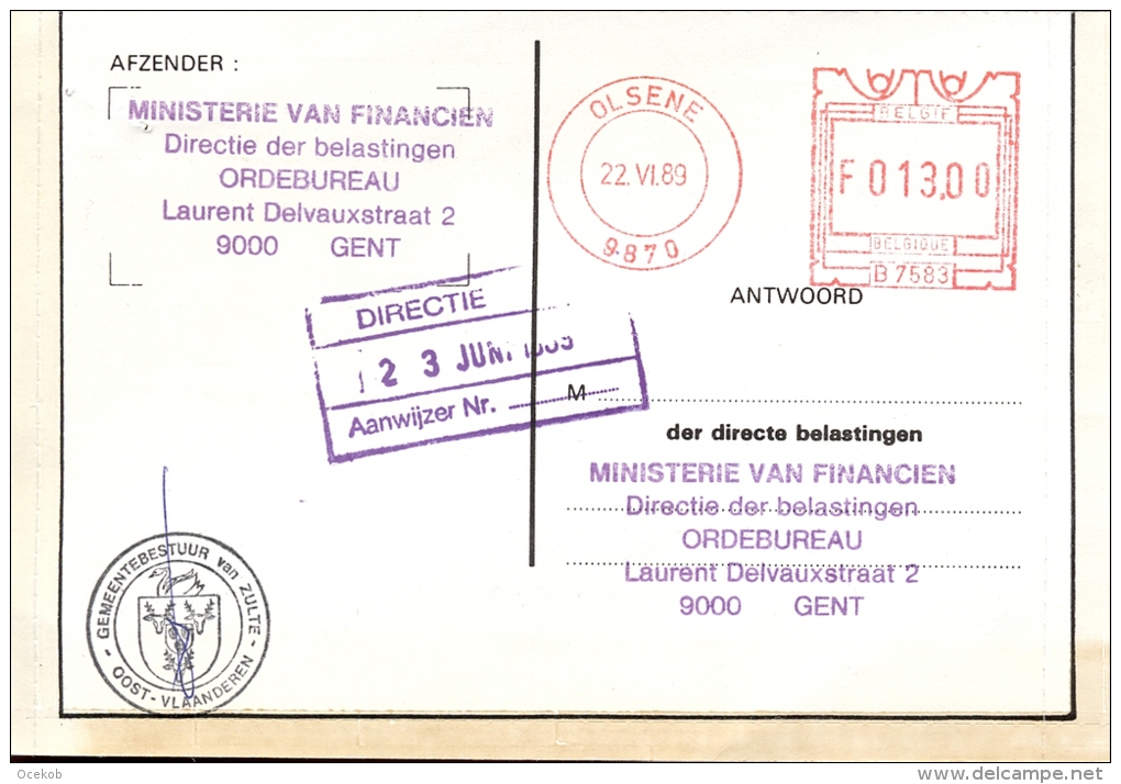 Omslag Brief Kaart Olsene 1989 - Enveloppes-lettres