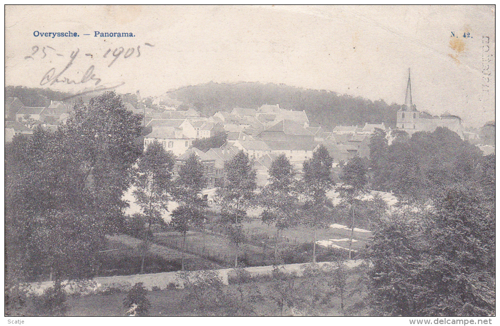 Overyssche. -- DELPORTE. PATISSERIE-DéGUSTATION, 1905 - Pracht Reklamekaart;  PANORAMA Naar Laeken - Overijse