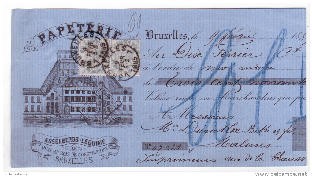 Reçu Illustré Papeterie Affr. N°39 En Paire De BRUXELLES/1885. Superbe - 1883 Léopold II