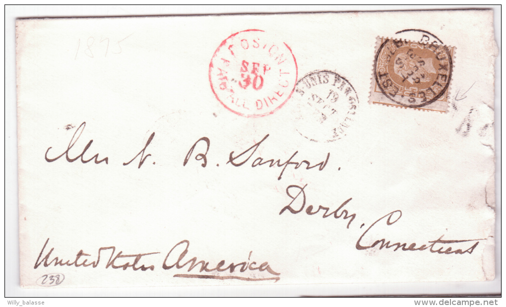 L. Affr. 25 C (décentrage Curiosité) De BRUXELLES. EST/1876pour Les USA - 1869-1883 Léopold II