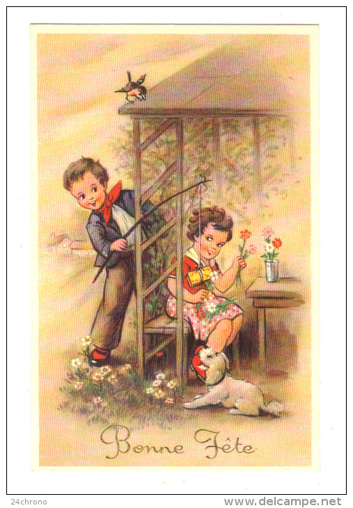 Bonne Fete: Enfants, Garçon Taquinant Un Chien (13-1975b) - Humorous Cards