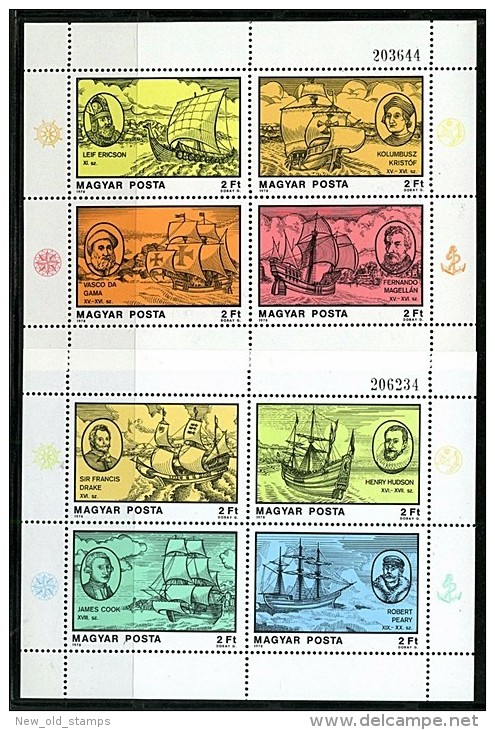 HUNGARY 1978 EXPLORERS & SHIPS X2 M/S SC.#2533-34 MNH COLUMBUS, POLAR RESEARCH - Christoph Kolumbus