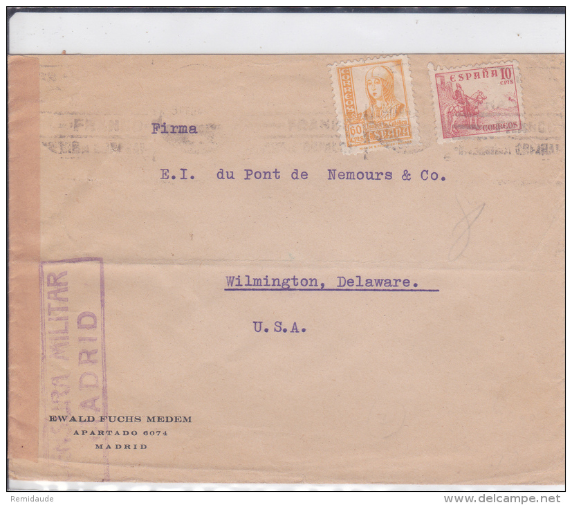 ESPAGNE - 1940 - ENVELOPPE De MADRID Avec CENSURE Pour WILMINGTON (USA) - Storia Postale