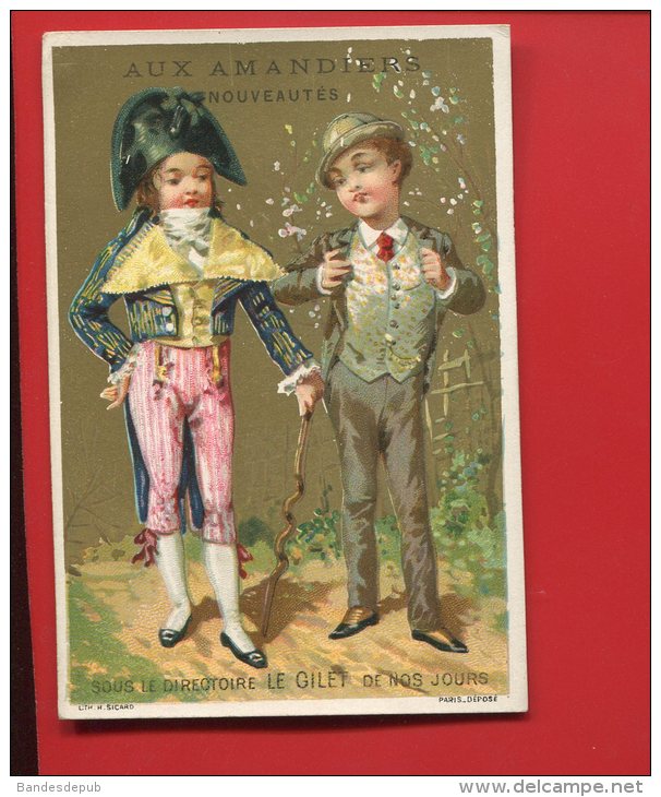 PARIS AMANDIERS   SUPERBE CHROMO DOREE CALENDRIER SICARD  COSTUME DIRECTOIRE ELEGANT 1888 - Petit Format : ...-1900