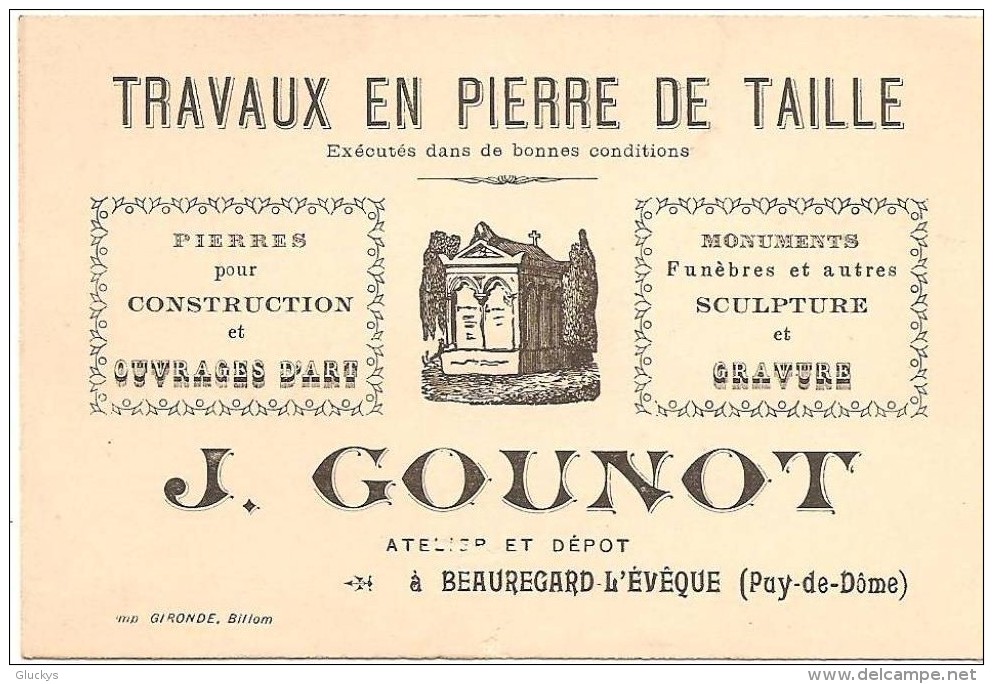 63 Beauregard-L´Evèque . J. Gounot Travaux En Pierre De Taille Carte Commerciale - Autres & Non Classés