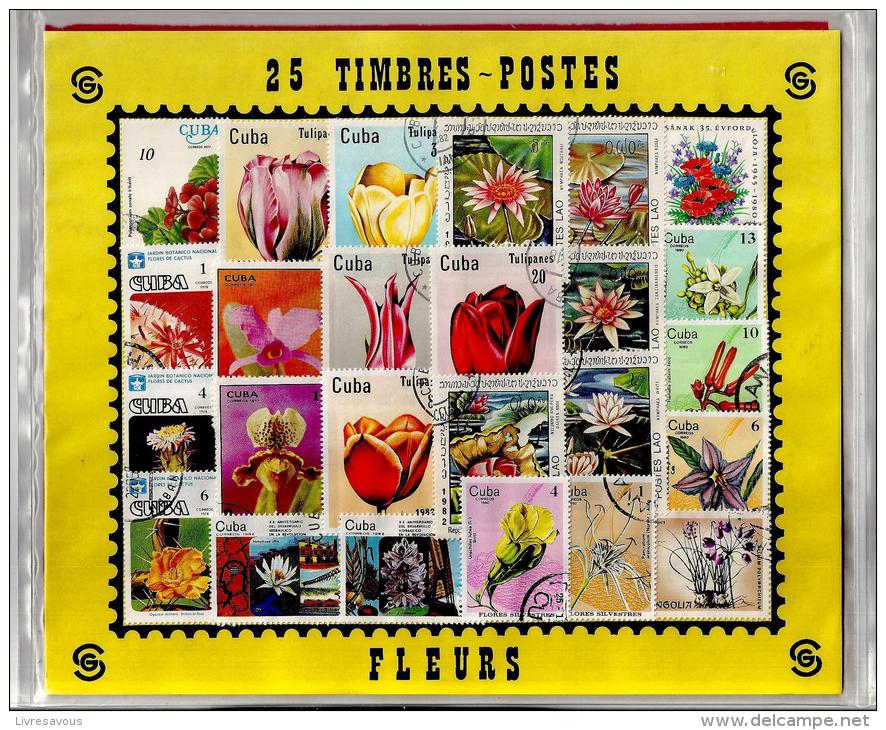 Timbre Pochette De 25  Timbres De Fleurs De CUBA Des Années 1980 - Blocs-feuillets