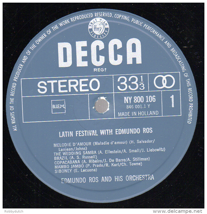 * LP *  EDMUNDO ROS ORCHESTRA - LATIN FESTIVAL (Holland 1968) - Instrumental