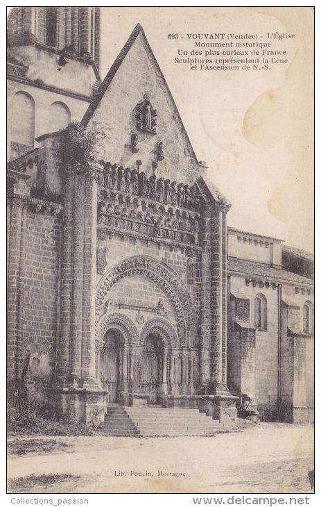 Cp , 85 , VOUVANT , L'Église Romane , Monument Historique , Un Des Plus Curieux De France , Sculptures - La Chataigneraie