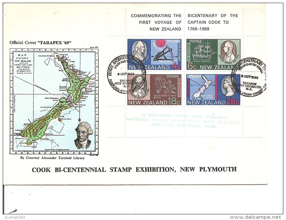 Explorateurs -Cook ( FDC Commémoratif De Nouvelle-Zélande De 1969 Avec BF à Voir) - Erforscher