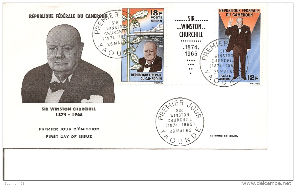 Churchill ( FDC Du Cameroun De 1965 Avec Timbres En Tryptique à Voir) - Sir Winston Churchill