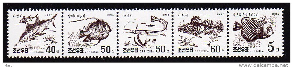 North Korea 1995 Mnh Strip With Fish Stamps - Corea Del Nord