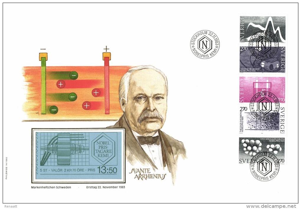 Sweden 1983 Mi Booklet 96 FDC, Nobel Prize Winners For Chemistry Tiselius De Hevesy Arrhenius Svedberg Von Euler-Chelpin - FDC