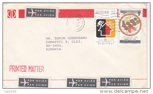 CUISINE, ENVIRONEMENT DAY,  STAMPS ON AIRMAIL COVER, 1990, HONK KONG - Covers & Documents
