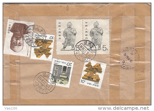 HAUSES, STATUES, STAMPS ON REGISTERED AIRMAIL COVER, 1996, CHINA - Lettres & Documents