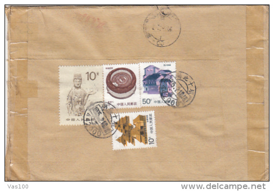 HOUSES, STATUES, ARENA, STAMPS ON REGISTERED AIRMAIL COVER, 1995, CHINA - Lettres & Documents