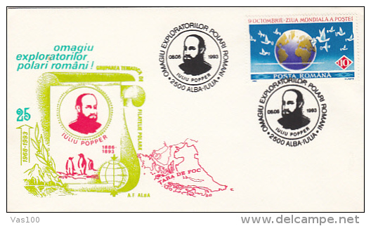 EXPLORERS, IULIU POPPER, SPECIAL COVER, 1993, ROMANIA - Onderzoekers