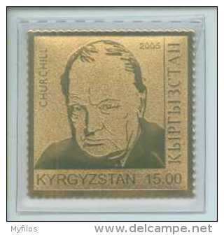 2005 KIRGHIZSTAN  W. CHURCHILL FRANCOBOLLO PLACCATO ORO ** METAL GOLD PLATED - Kirgisistan