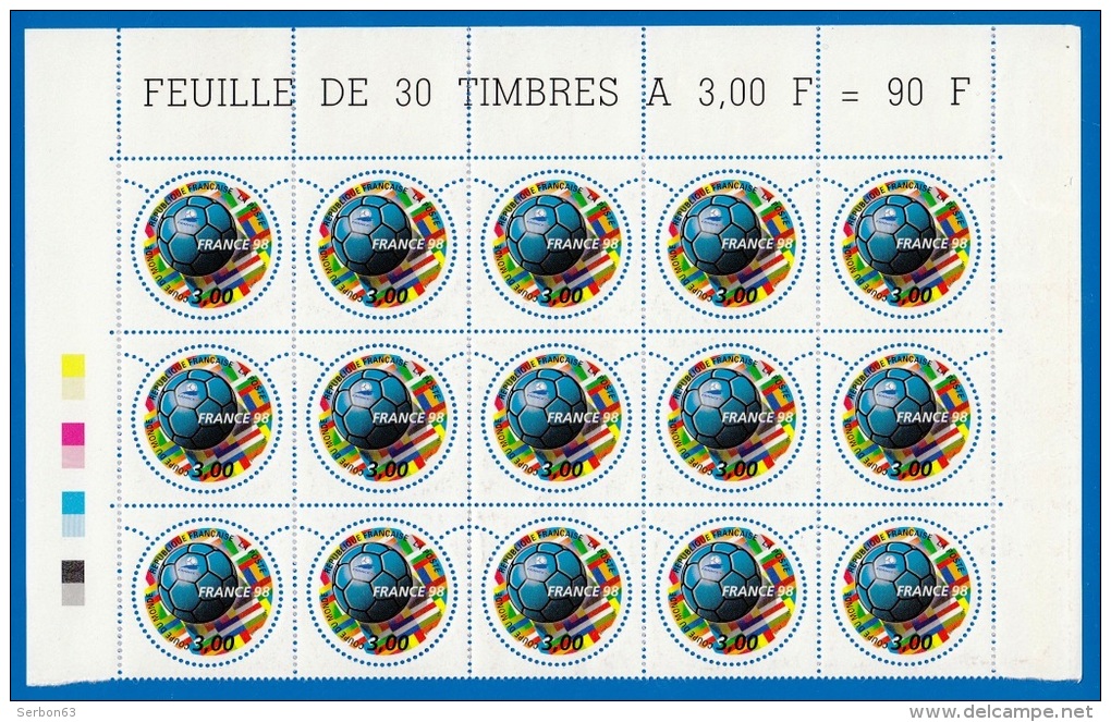 UNE DEMI-FEUILLE DE 15 TIMBRES NEUFS A 3 FRANCS FRANCE 1998 COUPE DU MONDE NON OBLITERES - Hojas Completas