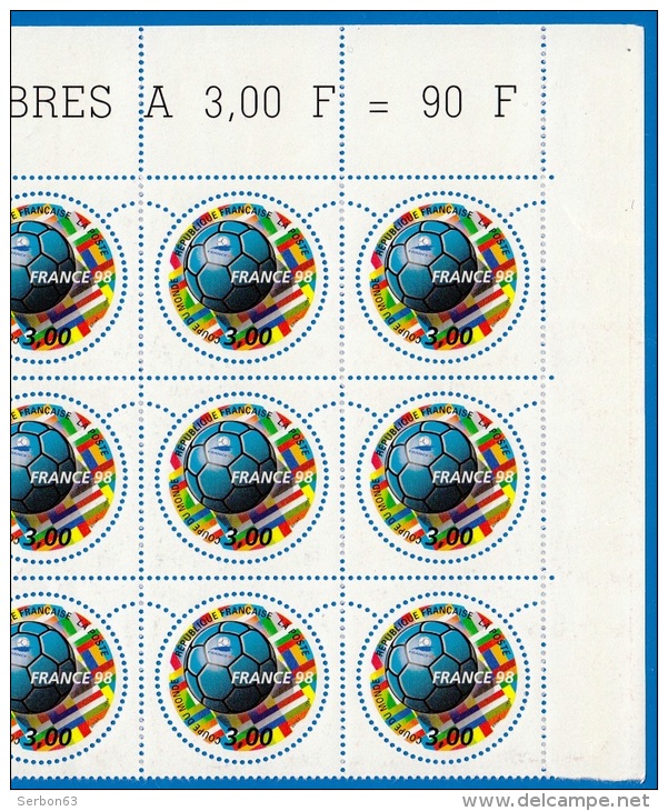 UNE DEMI-FEUILLE DE 15 TIMBRES NEUFS A 3 FRANCS FRANCE 1998 COUPE DU MONDE NON OBLITERES - Feuilles Complètes