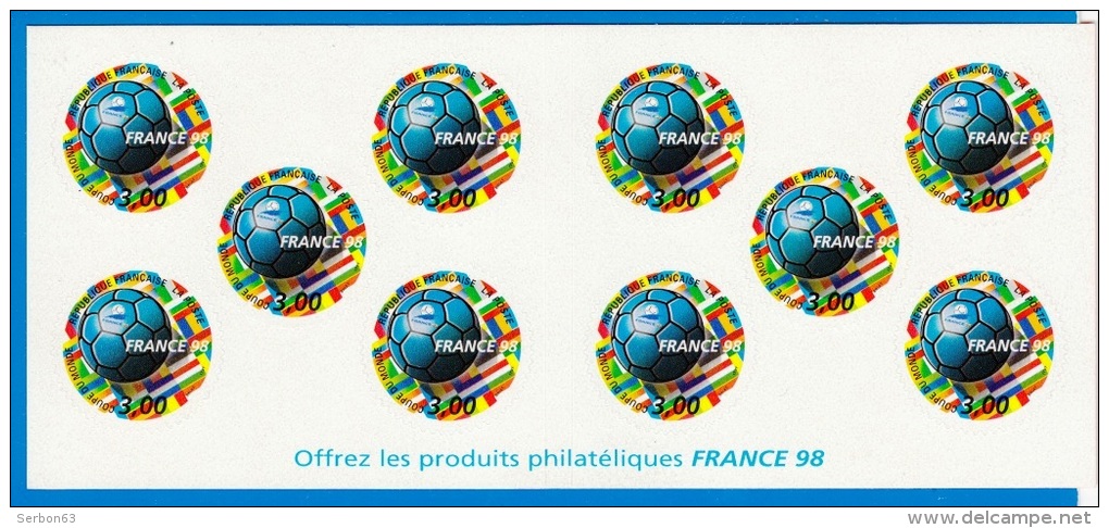 UN CARNET DE 10 TIMBRES NEUFS A 3 FRANCS FRANCE 1998 COUPE DU MONDE NON OBLITERES OFFREZ LES PRODUITS PHILATELIQUES - Feuilles Complètes