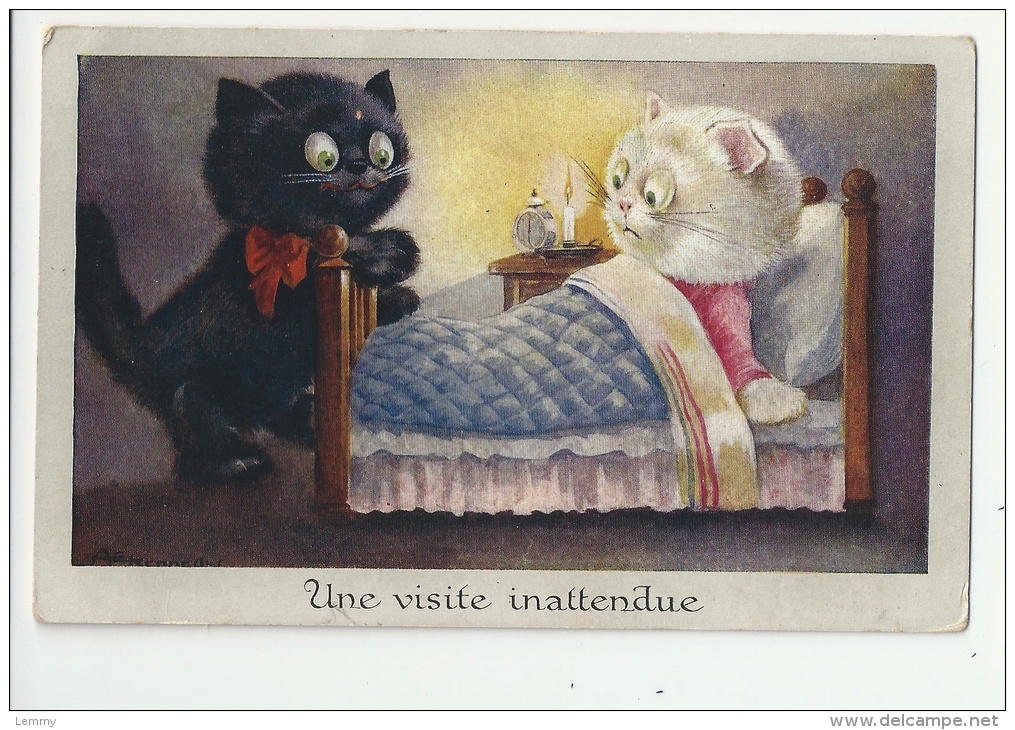 CHATS HUMANISÉS -  ILLUSTRATEUR: KENNEDY-  M.M. VIENNE. MUNK - N° 773 -  UNE VISITE INATTENDUE, AU LIT - 1913 - VERSO - Gatos