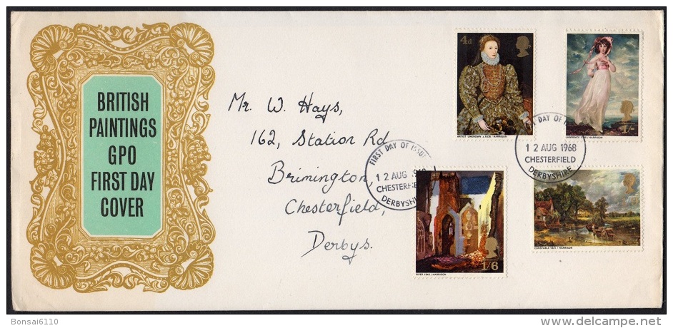 GB 1968-0003, British Paintings FDC, Chesterfield Postmark - 1952-1971 Pre-Decimal Issues