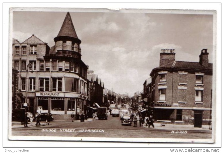 Warrington, Bridge Street, Valentine & Sons H. 8728, Restaurant, Cars, (accident On Top) - Sonstige & Ohne Zuordnung