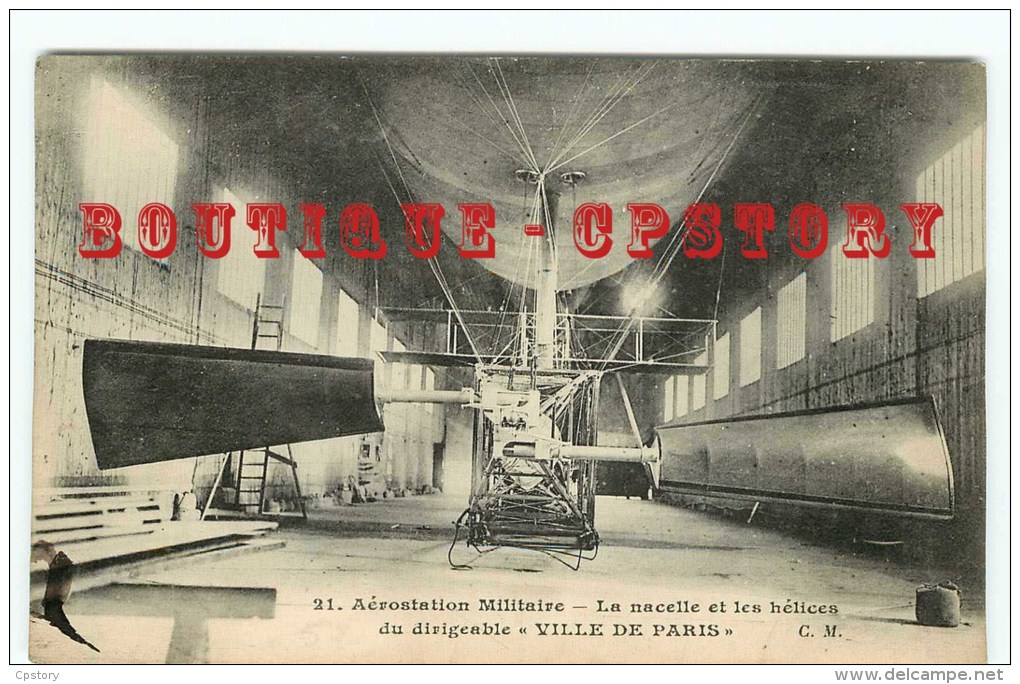 CARTE AUTHENTIQUE Du DIRIGEABLE " Ville De Paris " La Nacelle Et Les Hélices - Ballon Dirigeables Militaire - Dos Scanné - Dirigibili