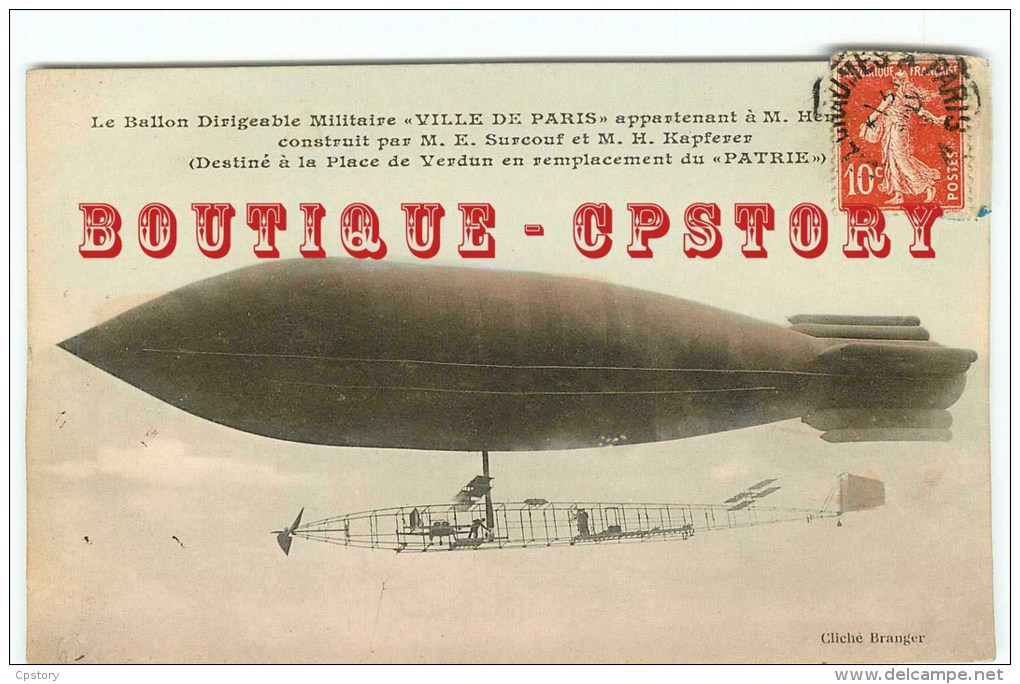 CARTE AUTHENTIQUE Du DIRIGEABLE " Ville De Paris " En Couleur - Ballon Dirigeables Militaire - Dos Scanné - Zeppeline