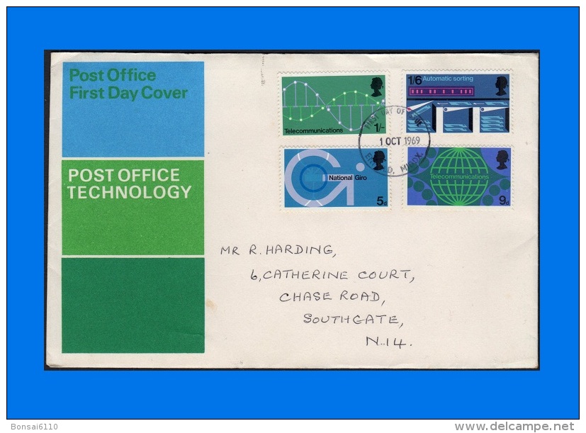 GB 1969-0012, Post Office Technology 1969 FDC, Enfield Postmark - 1952-1971 Pre-Decimal Issues