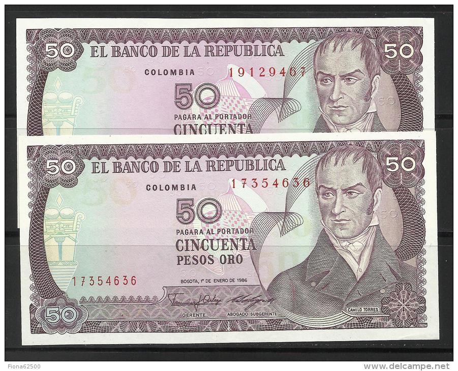 COLOMBIE . LOT DE DEUX BILLETS DE 50 PESO ORO - Colombia