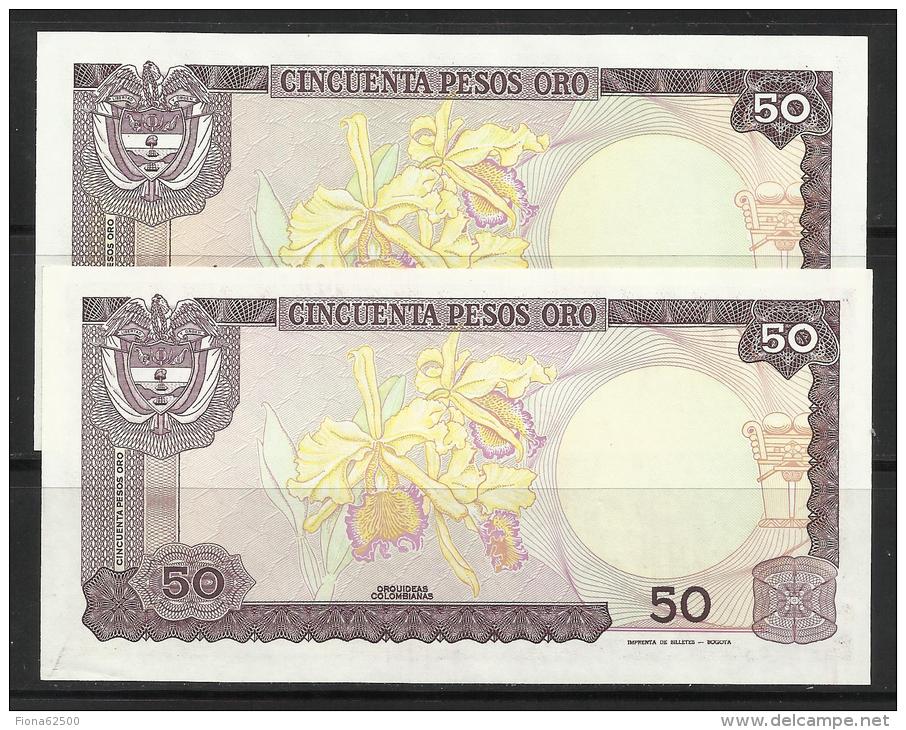 COLOMBIE . LOT DE DEUX BILLETS DE 50 PESO ORO - Colombia