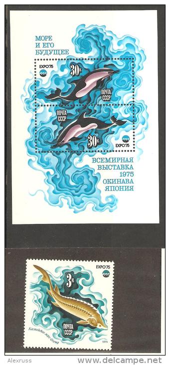 Russia/USSR 1975, S/S, Dolphins, Ocean Expo 75, Scott # 4349+, VF MNH** - Delfines