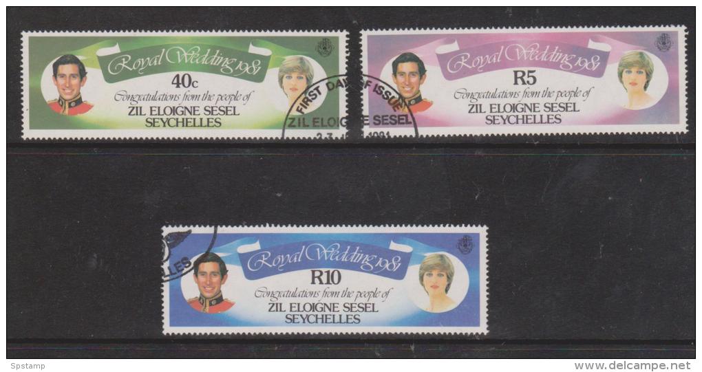 Seychelles Zil Eloigne Sesel 1981 Charles & Diana Royal Wedding ´ Couple ´ Values 3 VFU - Seychelles (1976-...)