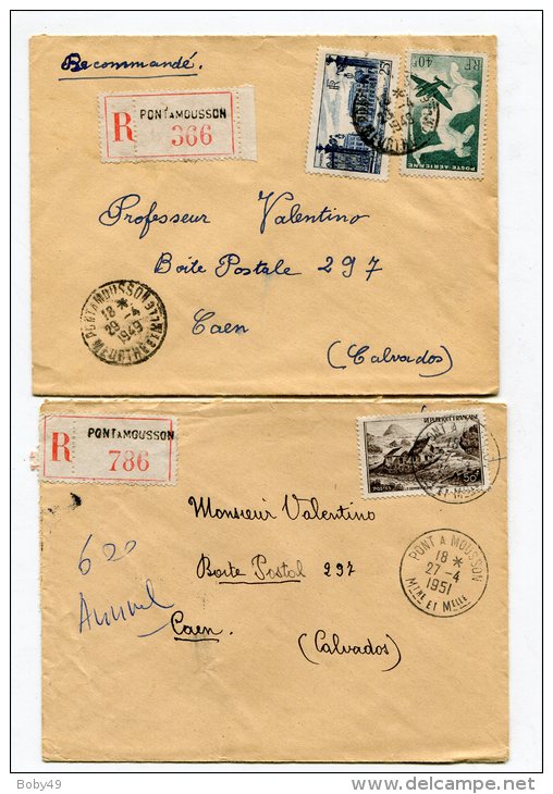 MEURTHE ET MOSELLE De PONT A MOUSSON  2 Enveloppes  Recommandées  De 1949 à 1951 - 1921-1960: Periodo Moderno