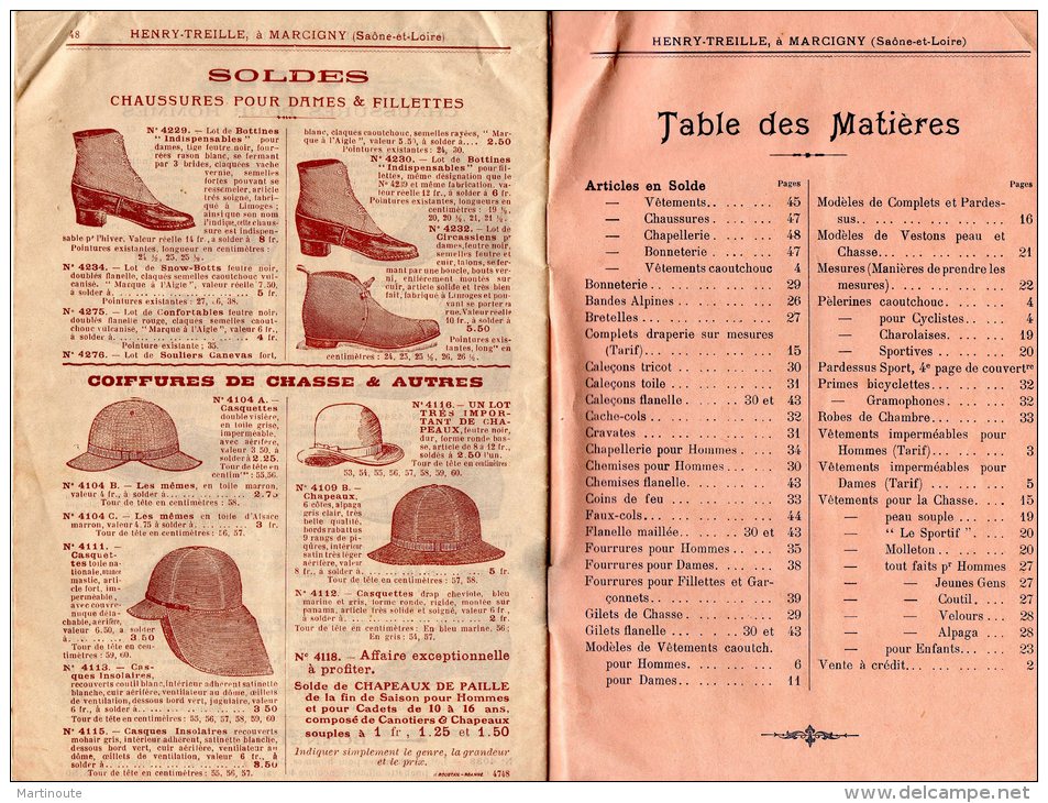 - 71 - MARCIGNY - Catalogue De 50 Pages 1911 Vêtements HENRY-TREILLE - 428 - Mode