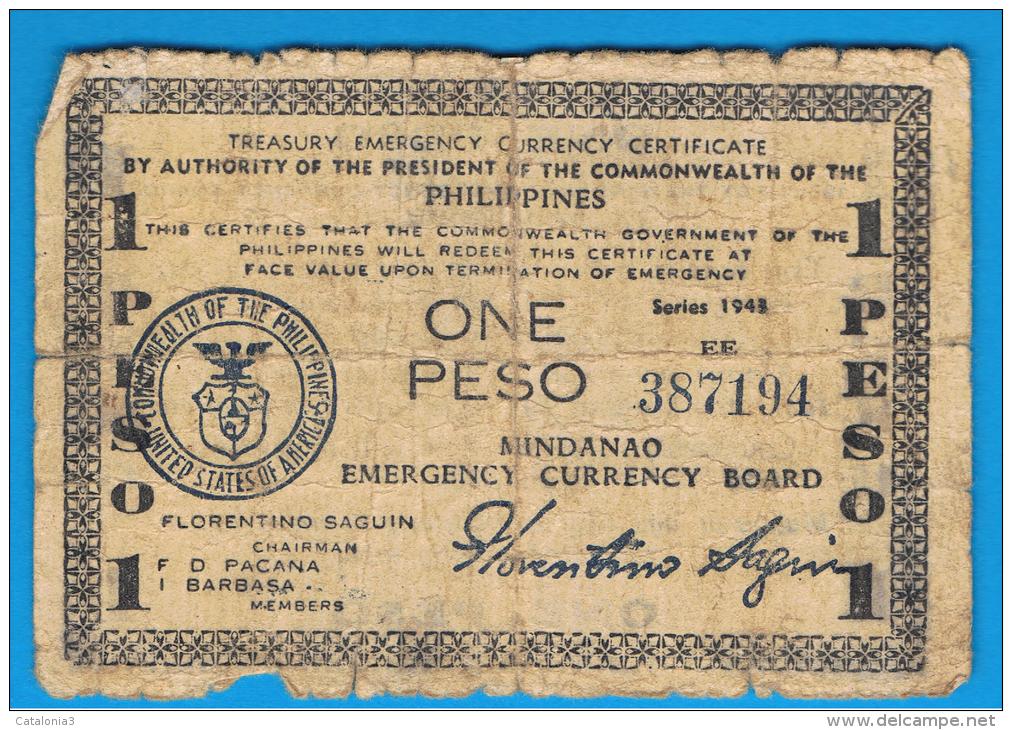 FILIPINAS - PHILIPPINES  -  GUERRILLAS - MINDANAO - 1 Peso 1943  Serie EE - Filipinas