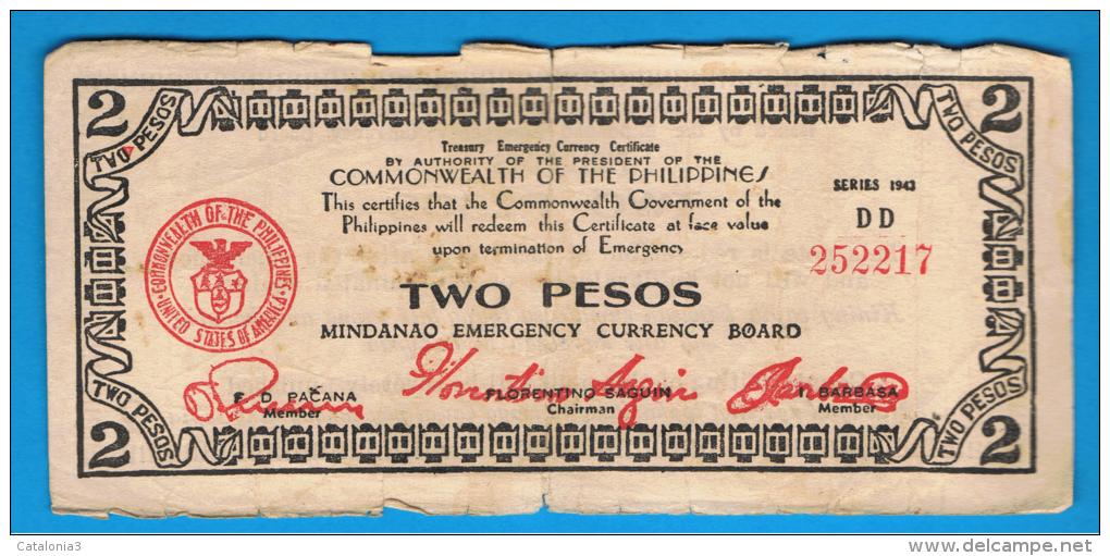 FILIPINAS - PHILIPPINES  -  GUERRILLAS - MINDANAO - 2 Pesos 1943 Serie DD - Filipinas