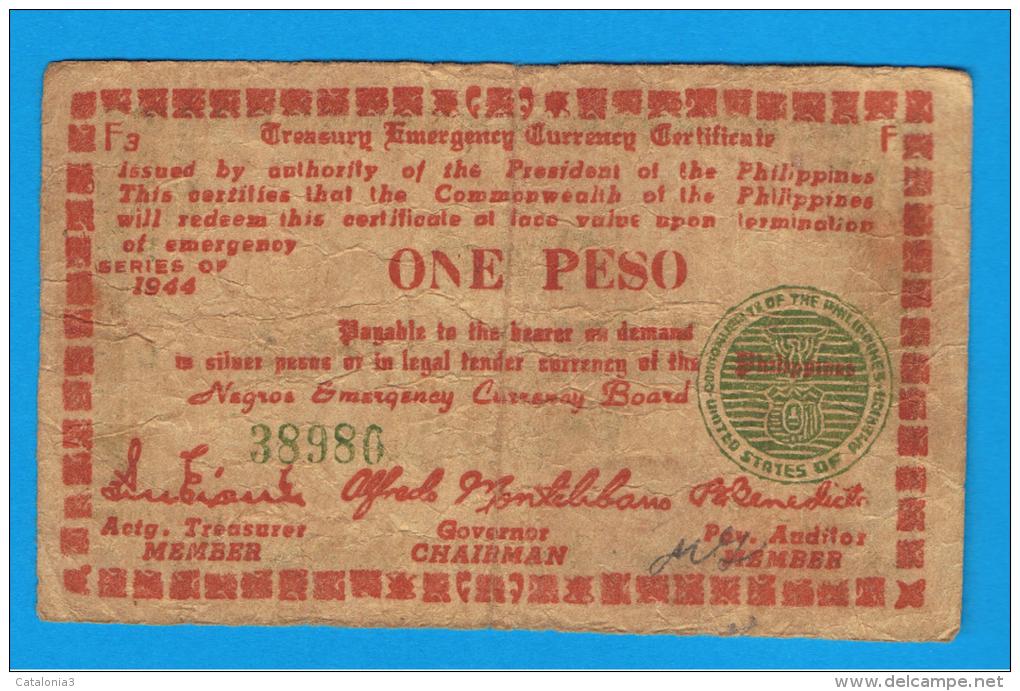 FILIPINAS - PHILIPPINES  -  GUERRILLAS - NEGROS - 1 Peso 1944  Serie F3 - Philippines