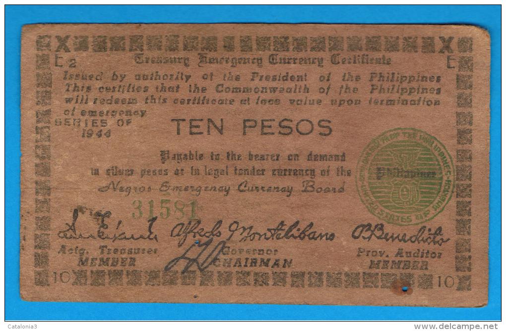 FILIPINAS - PHILIPPINES  -  GUERRILLAS - NEGROS - 10 Pesos 1944  Serie E2 - Philippines