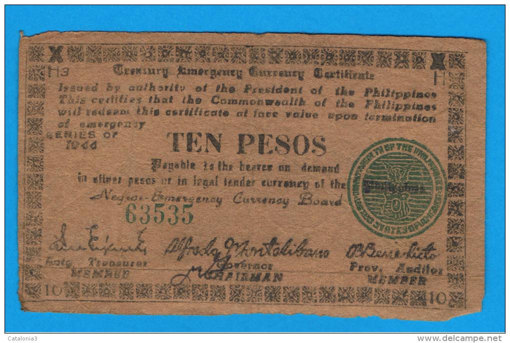 FILIPINAS - PHILIPPINES  -  GUERRILLAS - NEGROS - 10 Pesos 1944  Serie H3 - Filipinas