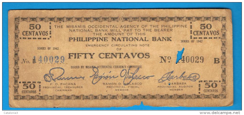 FILIPINAS - PHILIPPINES  -  GUERRILLAS - MISAMIS OCCIDENTAL - 50 Centavos 1942 Serie B - Filipinas