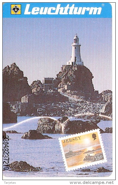 TARJETA DE ALEMANIA CON UN SELLO DE JERSEY (STAMP) FARO-LIGHTHOUSE-SUNSET (NUEVA-MINT) - Phares