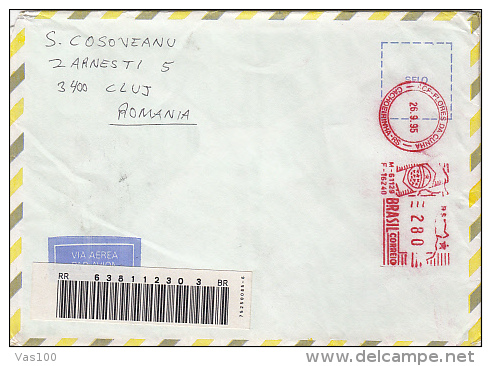 POSTMARKS ON AIRMAIL COVER, SENT TO ROMANIA, 1995, BRASIL - Cartas & Documentos