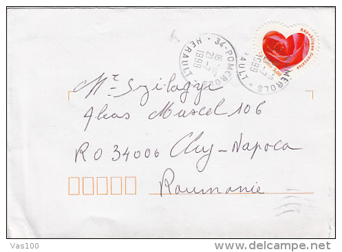 HEART, STAMP ON COVER, SENT TO ROMANIA, 1999, FRANCE - Storia Postale