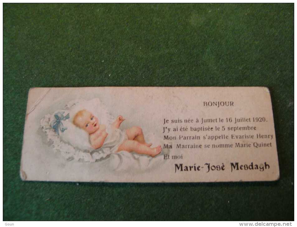 BC5-2-103 Souvenir Baptême Naissance Doop Geboorte  Marie José Mesdagh Jumet 1920 - Naissance & Baptême