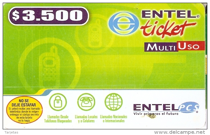 TARJETA DE CHILE DE ENTEL TICKET DE $3500 - Chili