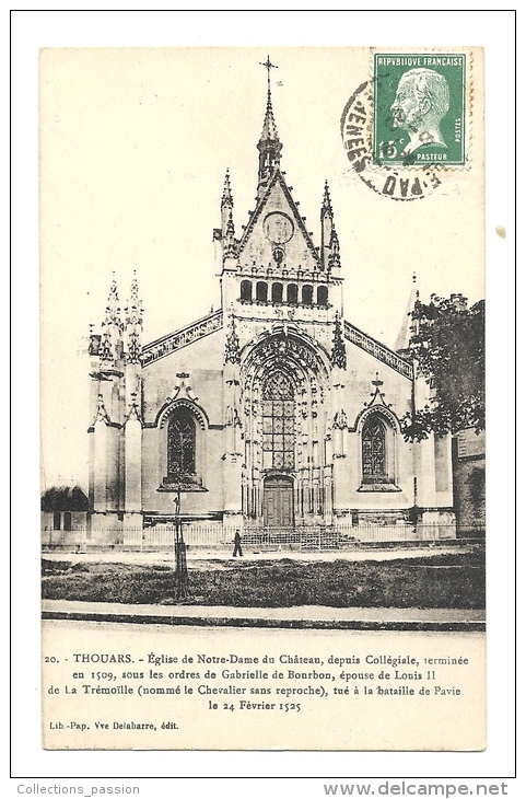 Cp, 79, Thouars, Eglise De N Otre-Dame Du Château, Voyagée 1928 ? - Thouars