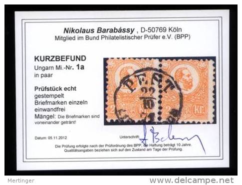 Ungarn Hungary Mi# 1 A Used Pair Certificate BPP - Usati