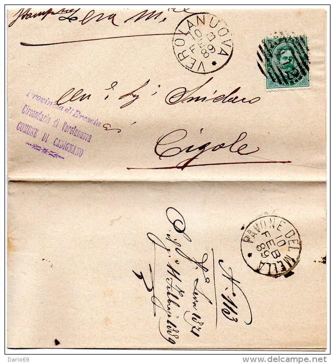 1889 LETTERA CON ANNULLO VEROLANUOVA  BRESCIA - Storia Postale